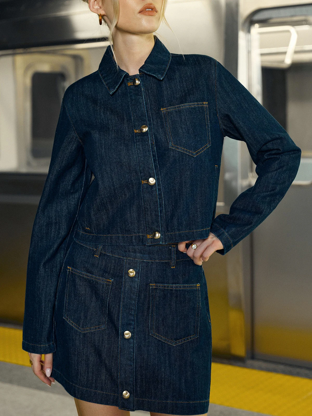 Crop Button Denim Jacket - Wholesalesil