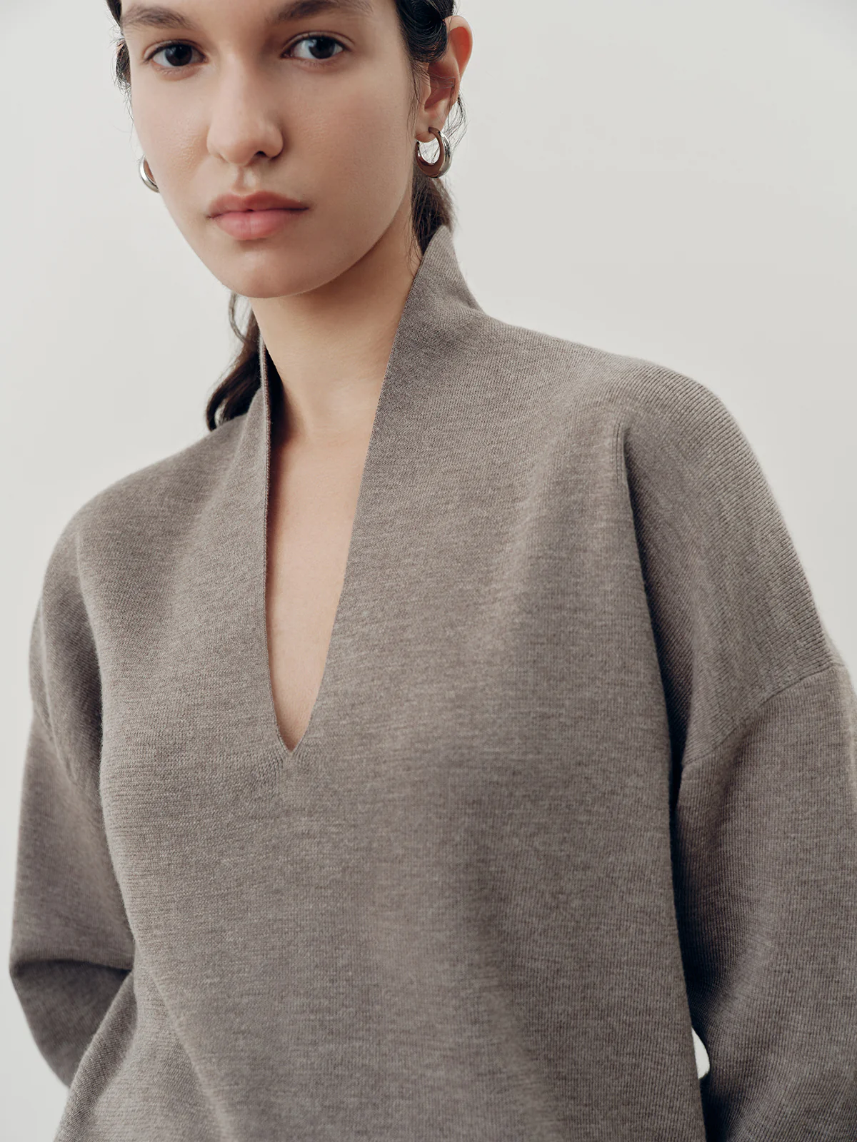 Wool-Blend Deep V-Neck Sweater - Wholesalesil