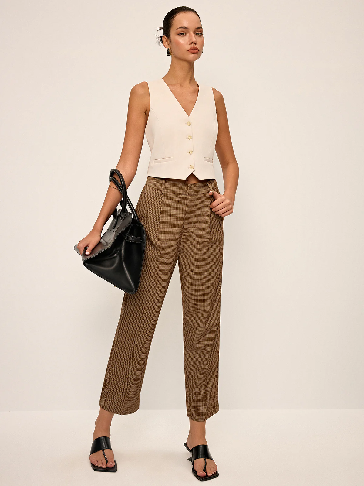 Houndstooth Cropped Pants - Wholesalesil