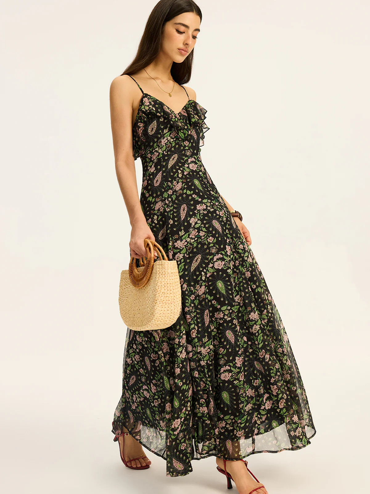 Floral Printed Chiffon Maxi Dress - Wholesalesil