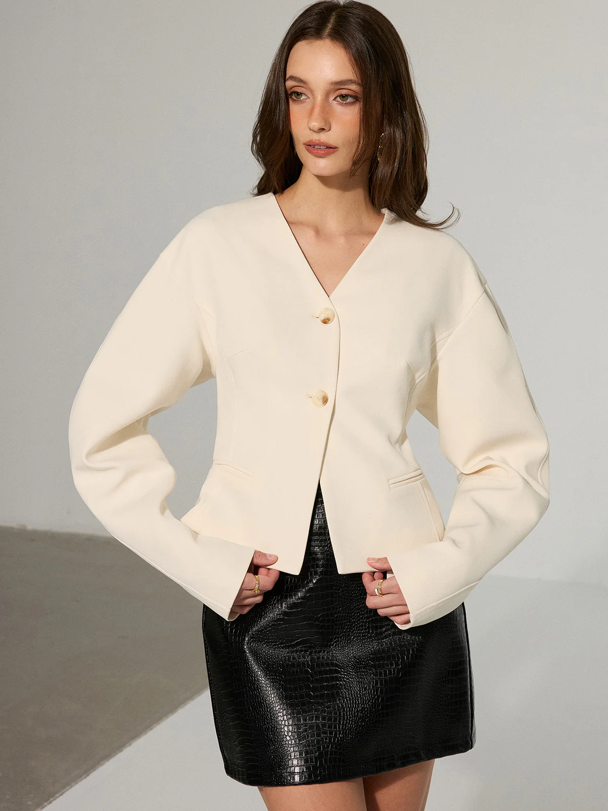 Drop-Shoulder V-Neck Blazer - Wholesalesil