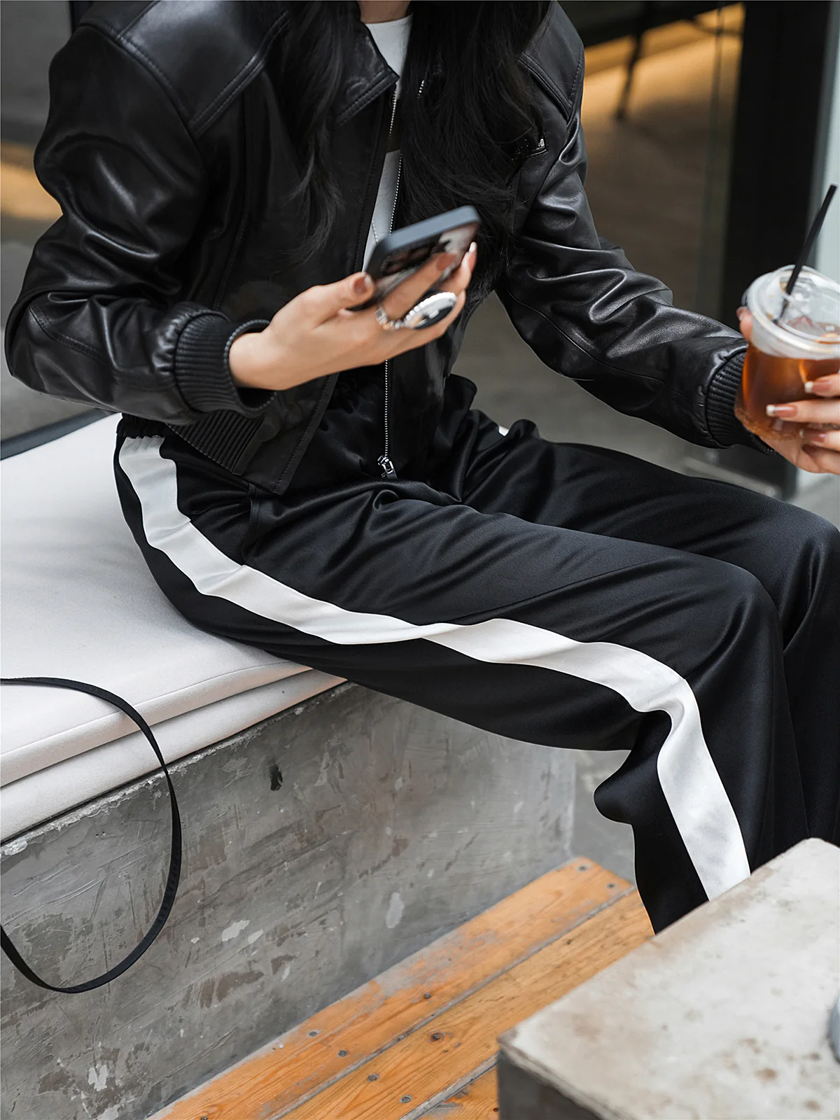 Side Striped High-Waisted Satin Sweatpants - Wholesalesil