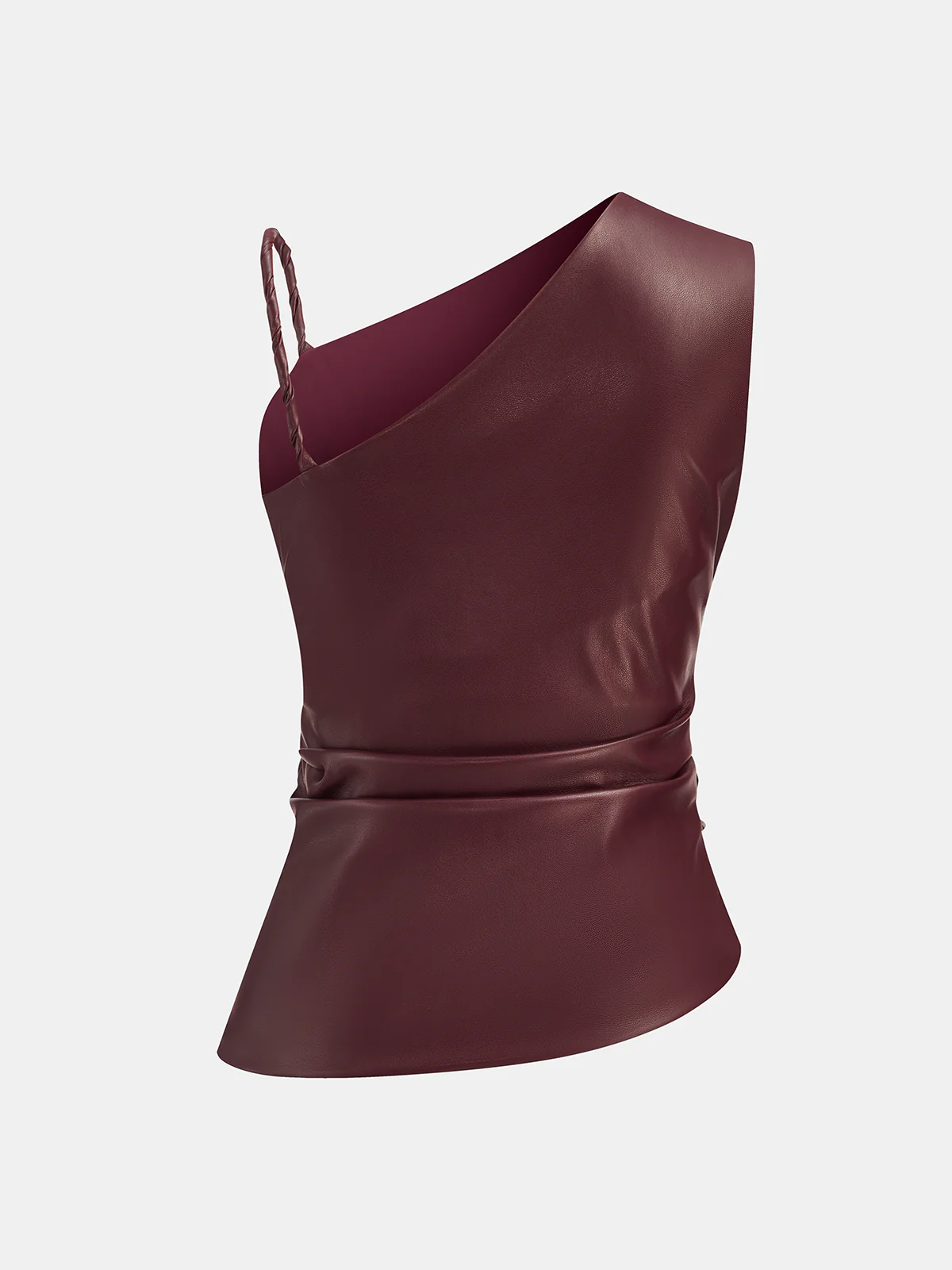Faux Leather Asymmetric Ruched Top - Wholesalesil