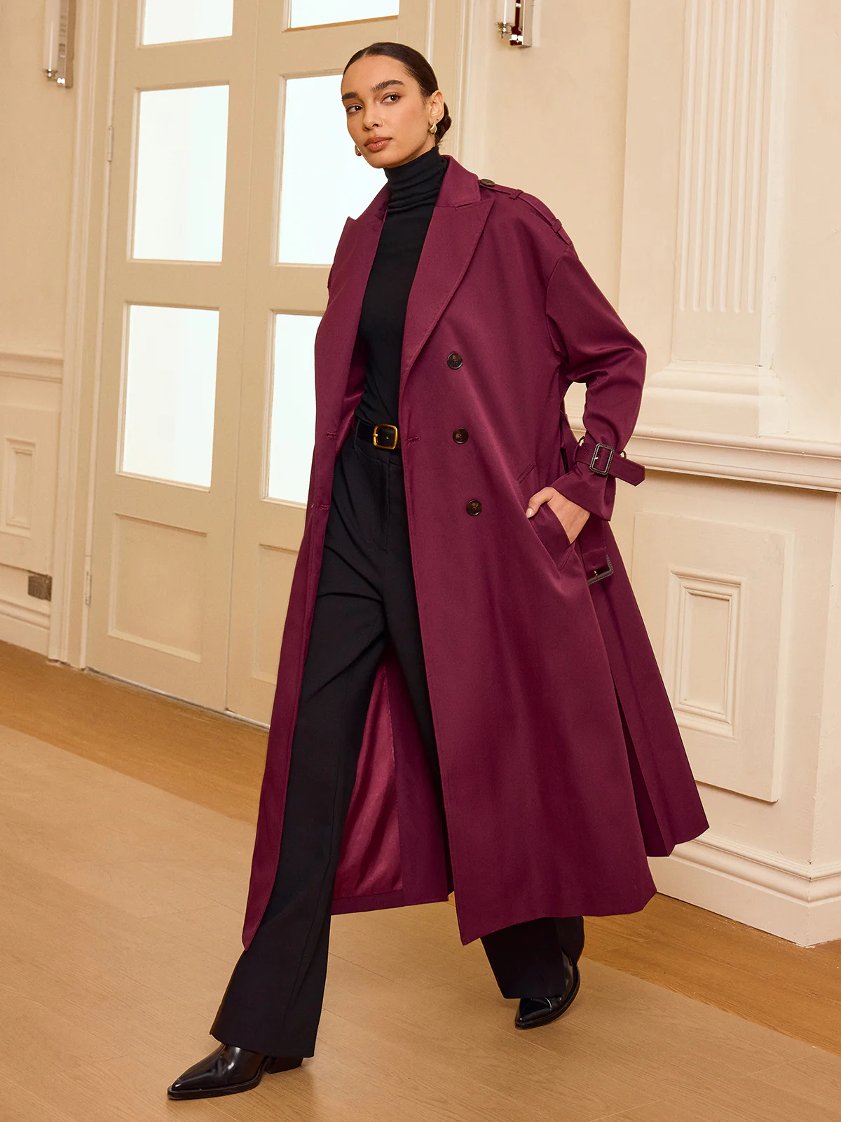 Pleated Hem Belted Trench Coat - Wholesalesil