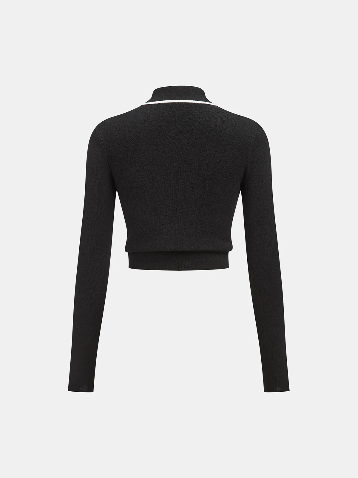 Asymmetric Contrast Trim Wool Blend Cropped Polo Top - Wholesalesil
