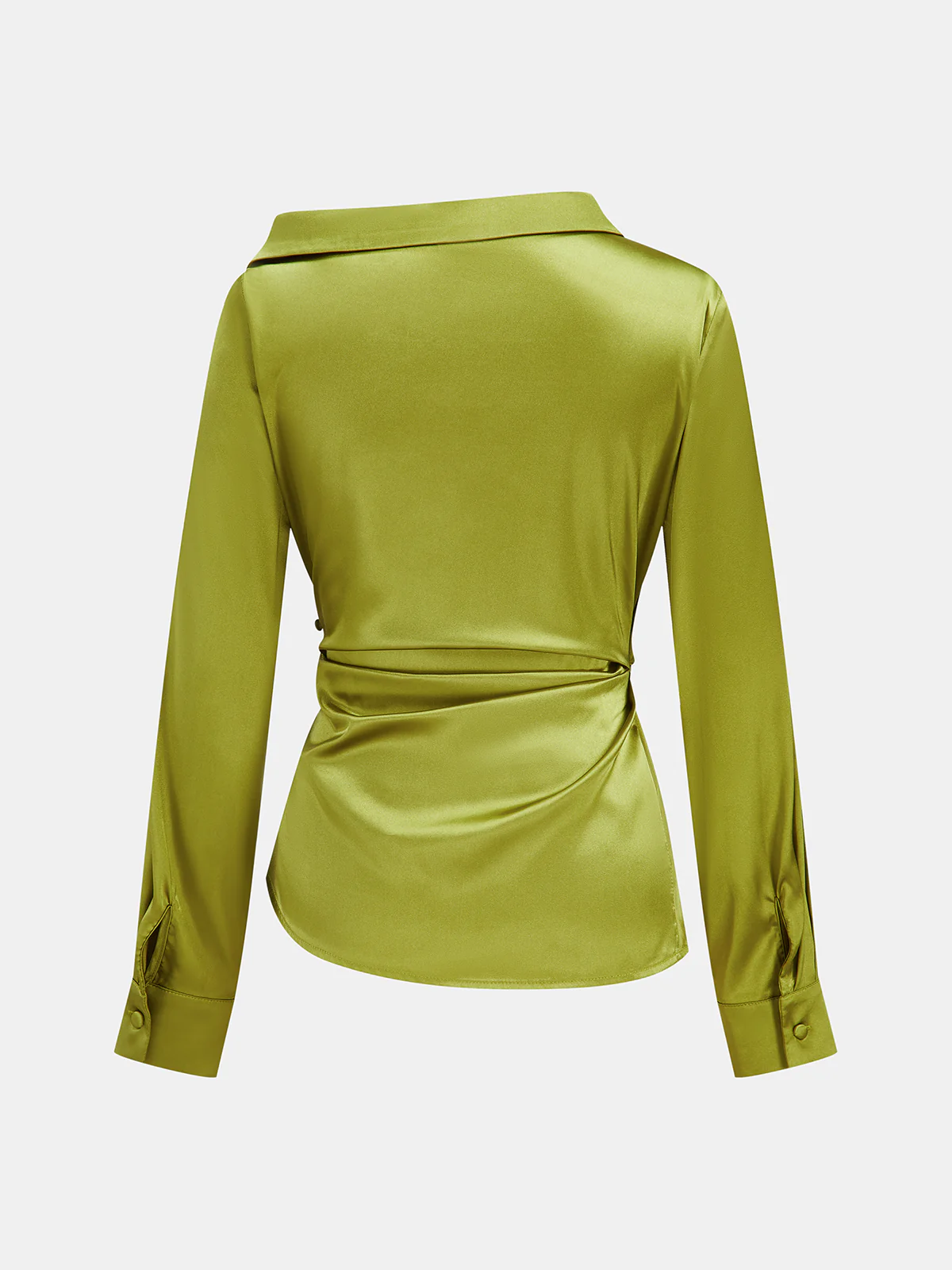 Satin Asymmetrical Collar Wrap Shirt with Side Buttons - Wholesalesil
