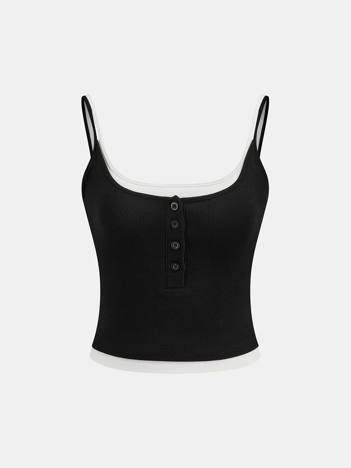 Bra-Free Contrast Trim Henley Cami Top - Wholesalesil