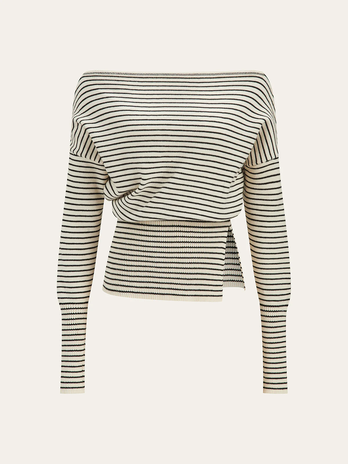 Slit Hem Off-Shoulder Striped Sweater - Wholesalesil