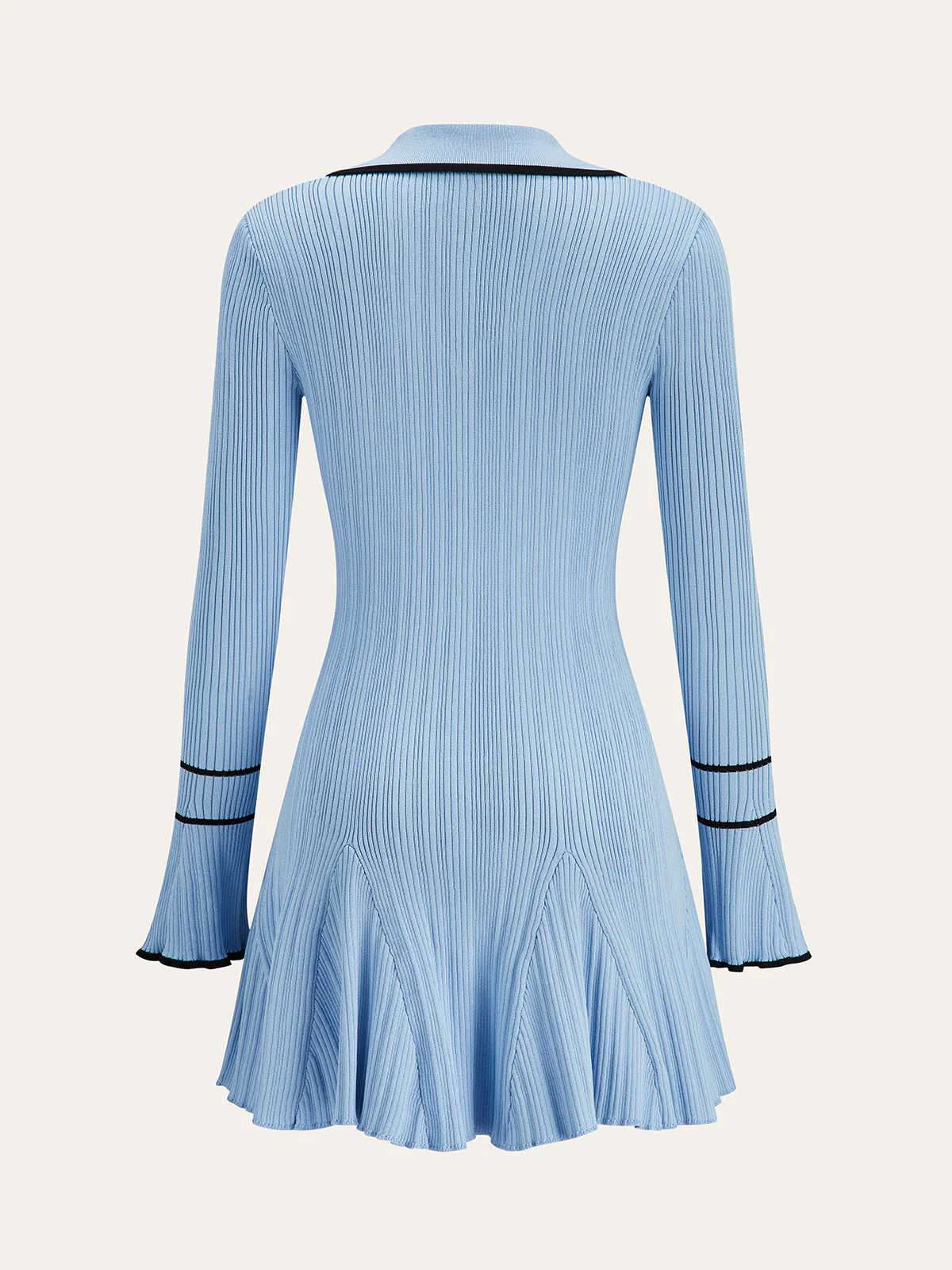 Contrast Trim Lapel Knit Dress - Wholesalesil
