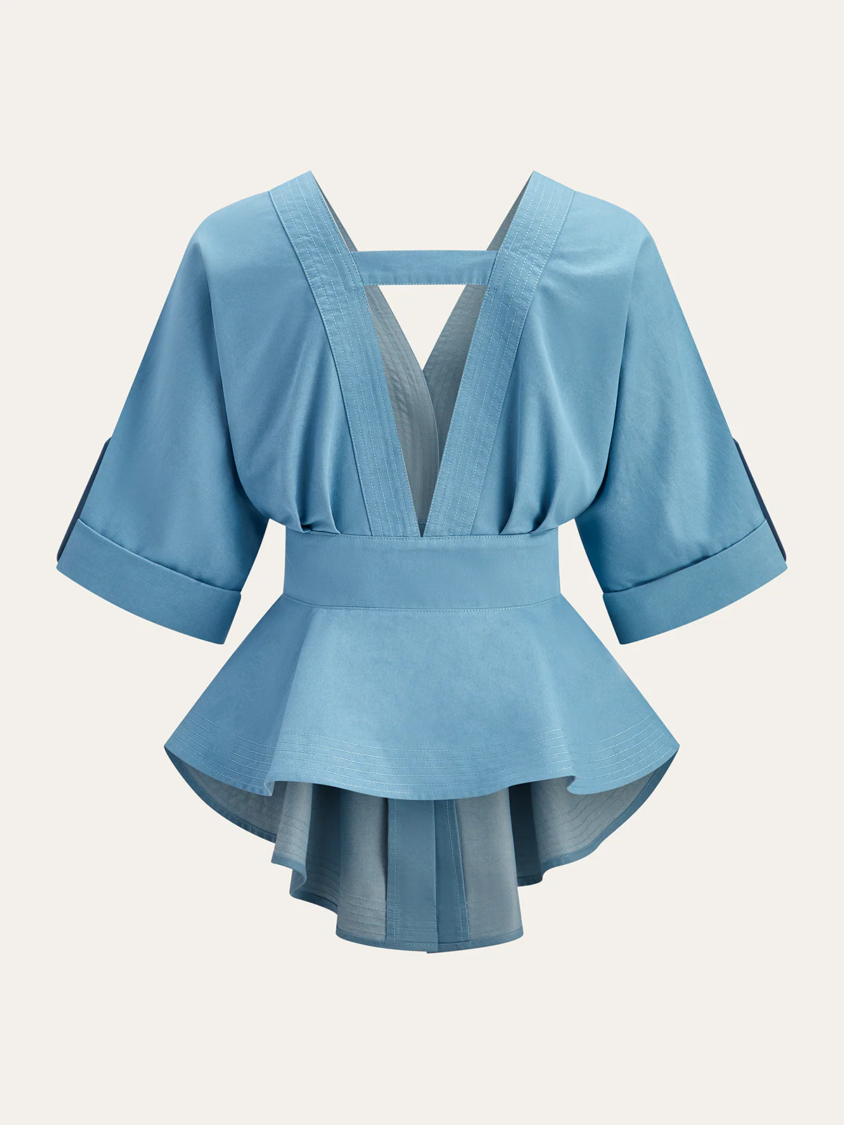V-Neck Peplum Blouse - Wholesalesil