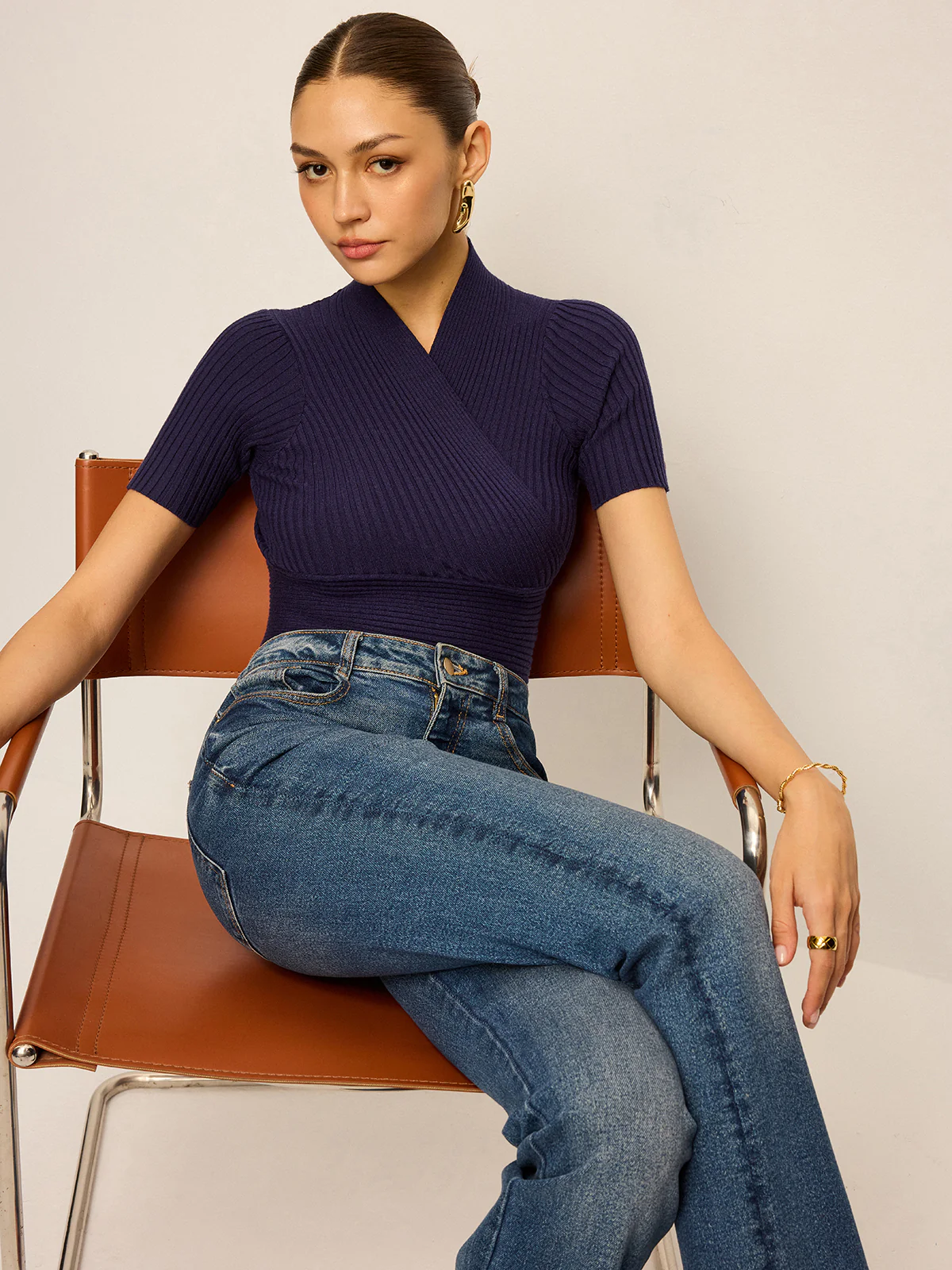 Ribbed Short-Sleeve Knit Top - Wholesalesil
