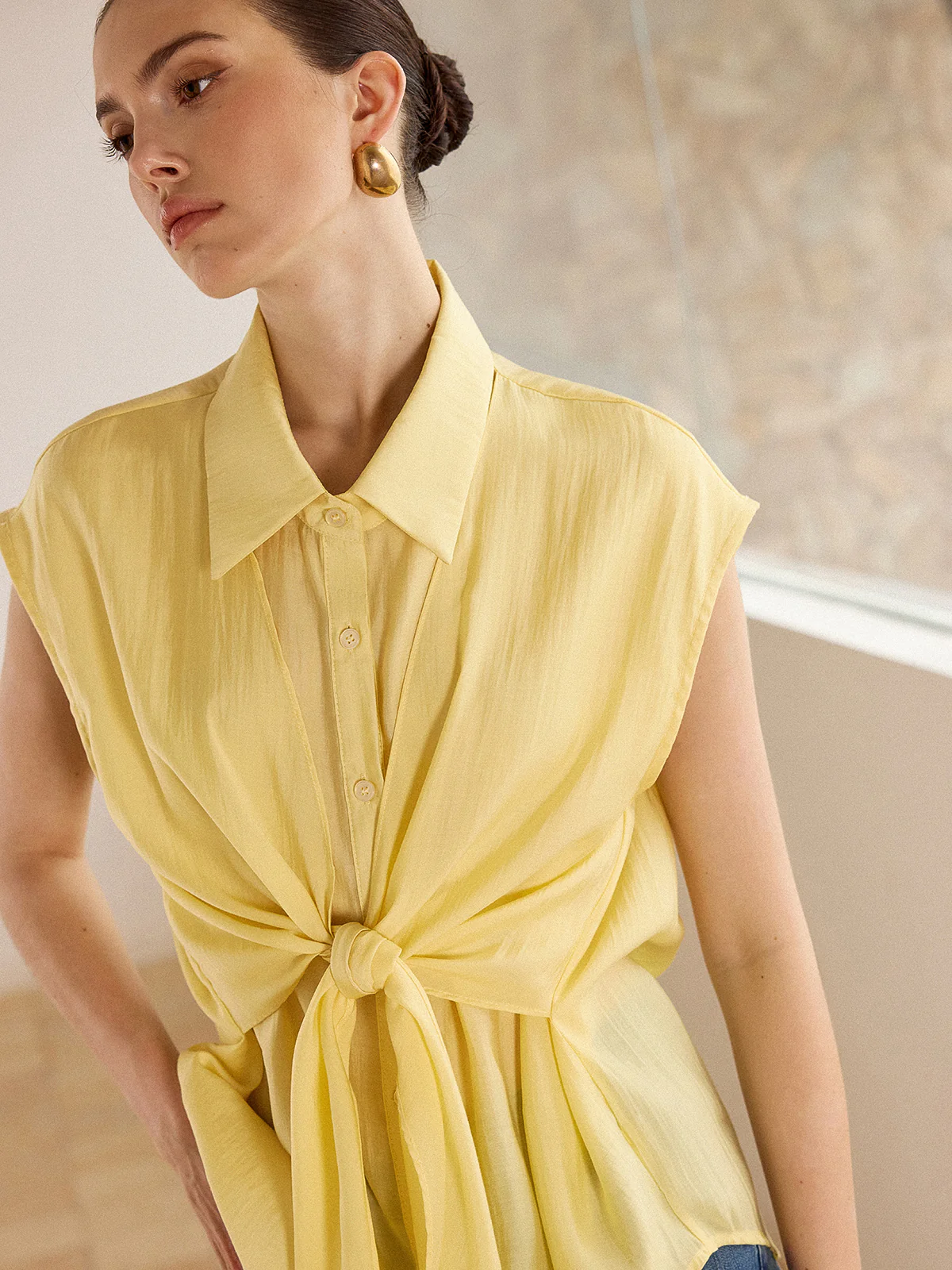Sleeveless Tie-Front Blouse - Wholesalesil