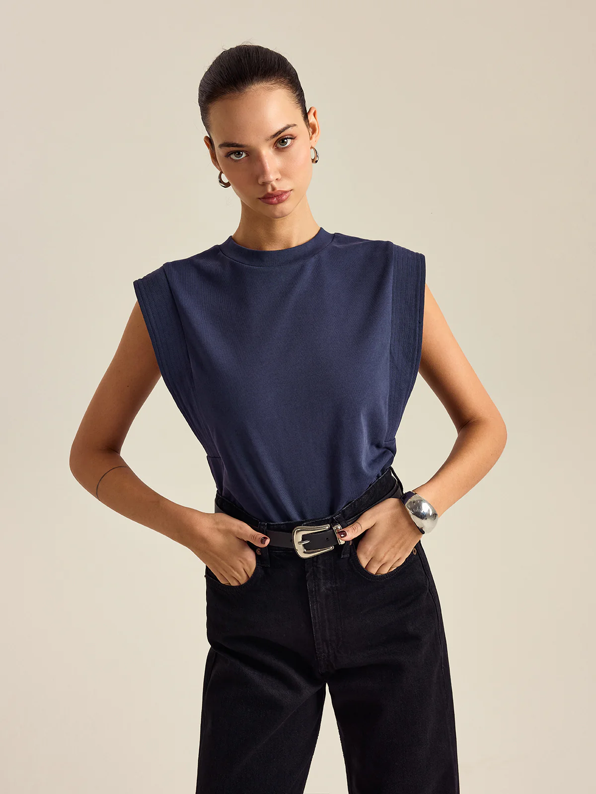 Cotton Crew Neck Sleeveless Top - Wholesalesil