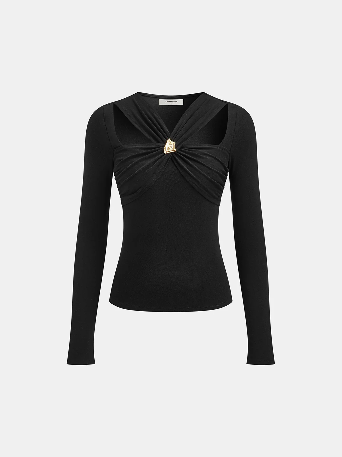 Cross-Over Front Metal Detail Long Sleeve Top - Wholesalesil