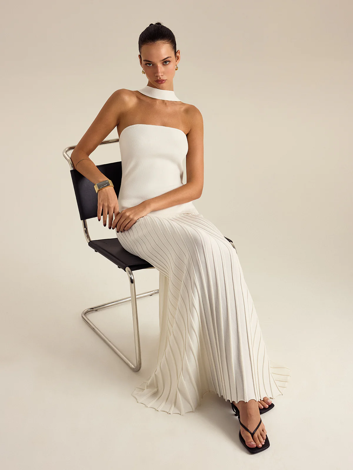 Halterneck Pleated Maxi Dress - Wholesalesil
