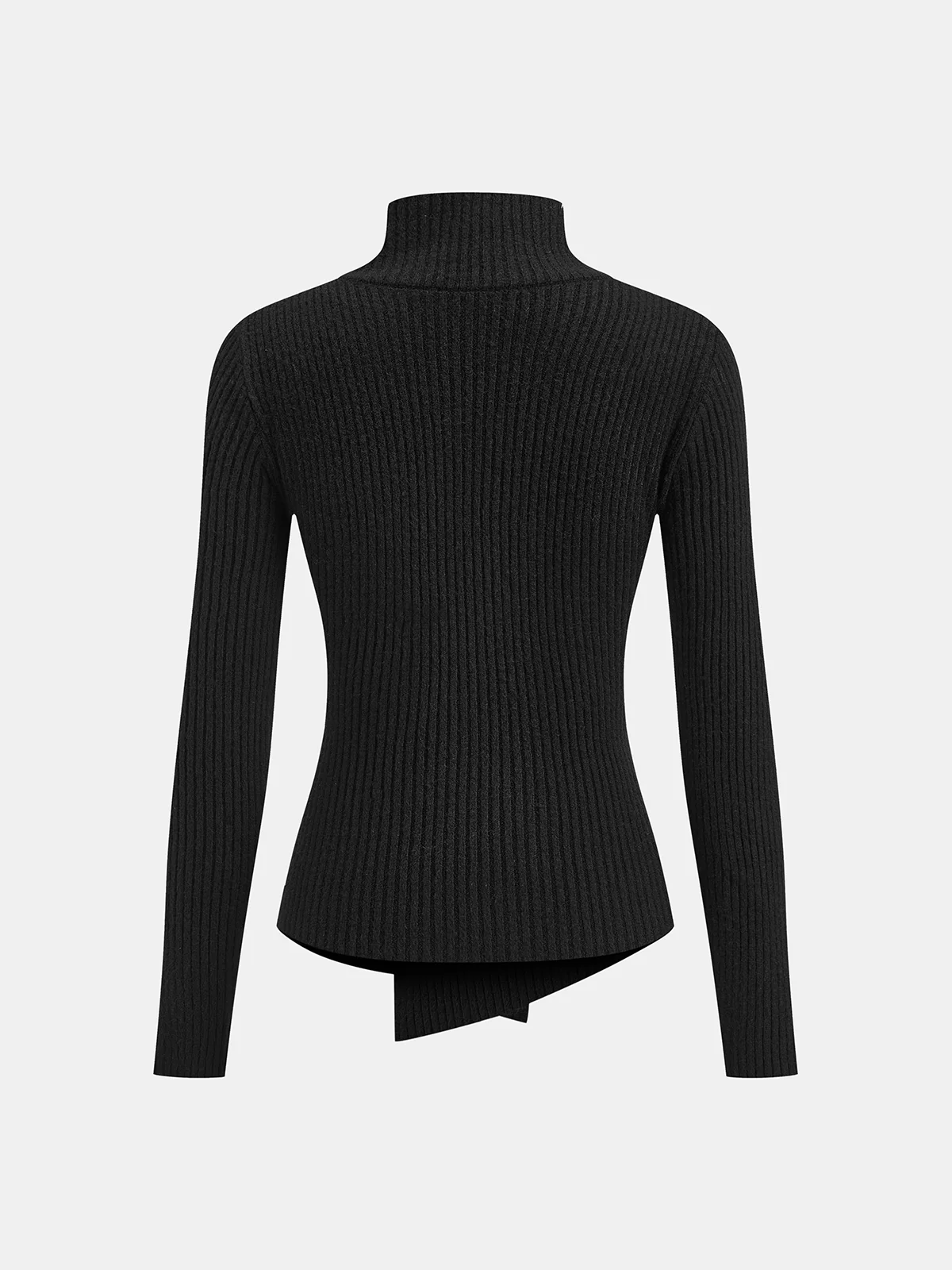 Stand Collar Asymmetric Button Ribbed Knit Top - Wholesalesil