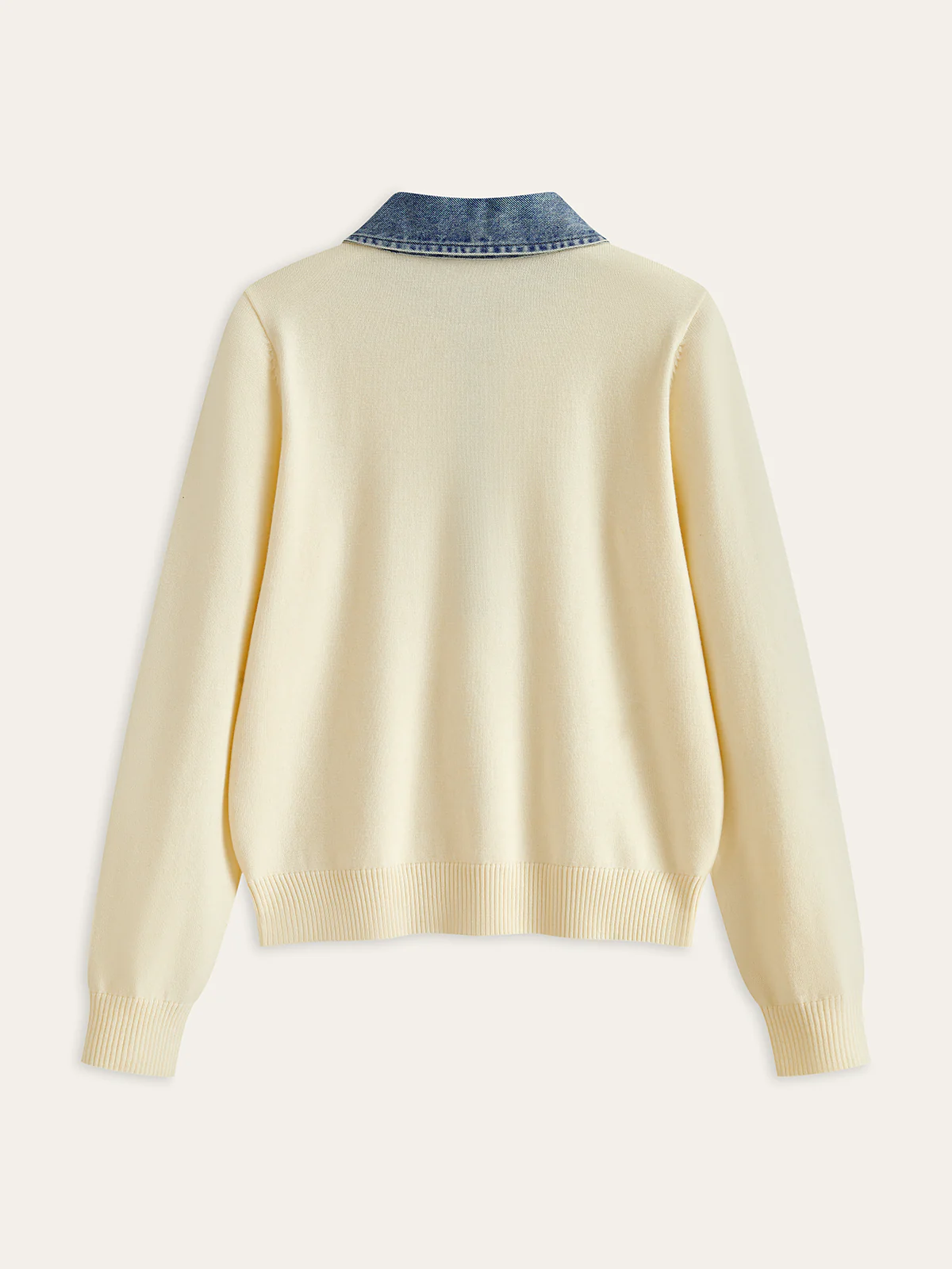 Denim Collar Wool Blend Knit Top - Wholesalesil