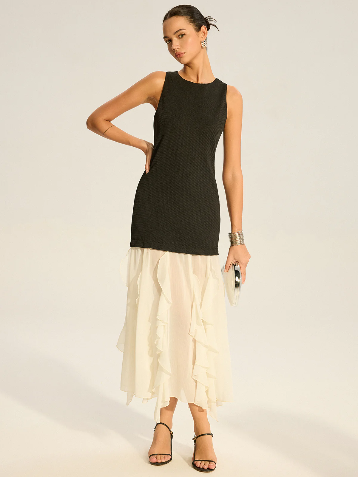 2 in 1 Semi-Sheer Ruffled Hem Maxi Dress - Wholesalesil