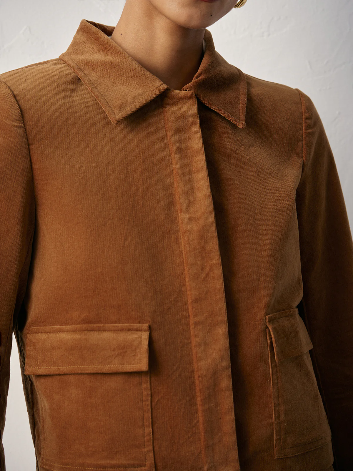 Corduroy Pocket Collared Jacket - Wholesalesil