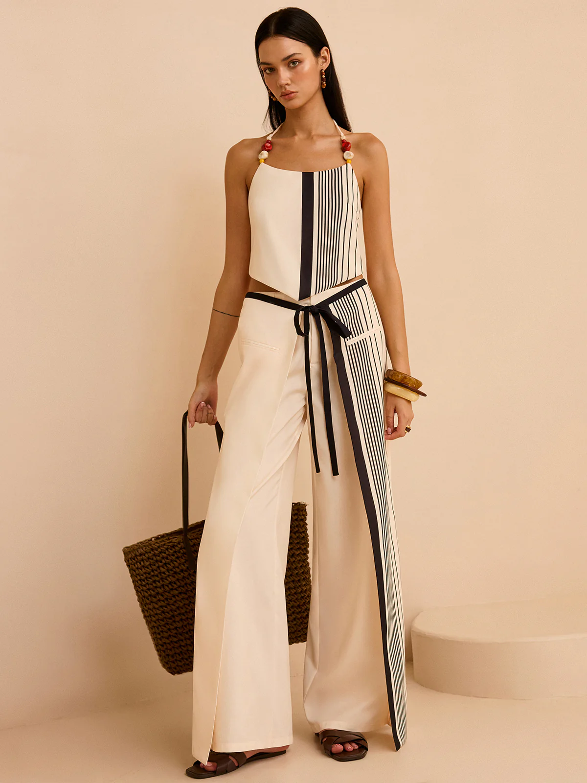 Striped Low-Waist Pants - Wholesalesil