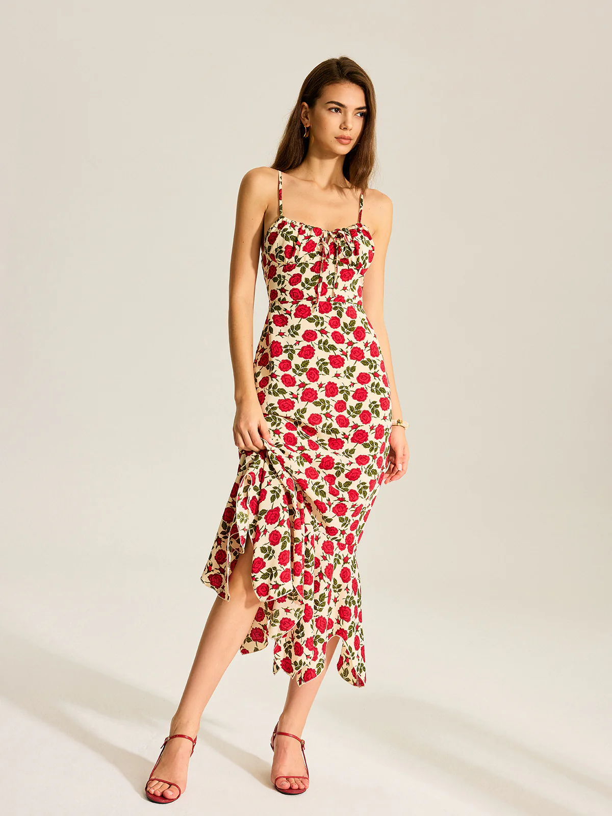 Floral Print Ruffle Hem Maxi Dress - Wholesalesil