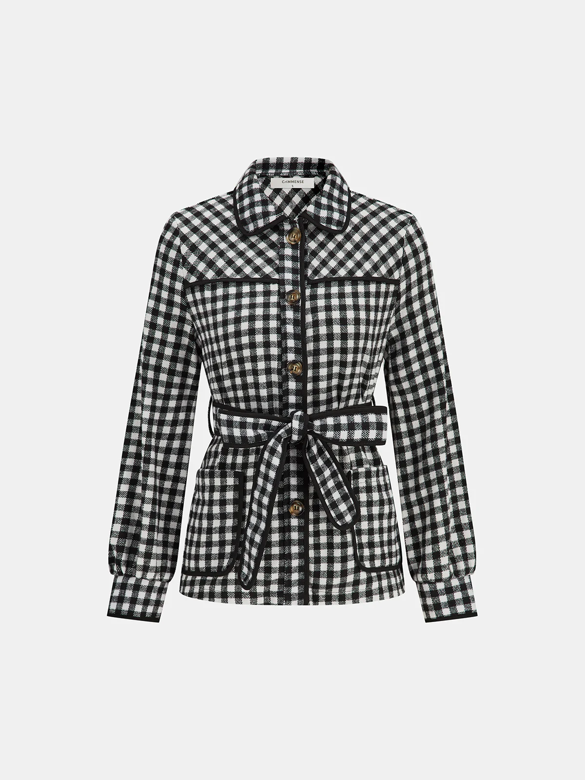 Belted Checkered Collared Jacket - Wholesalesil
