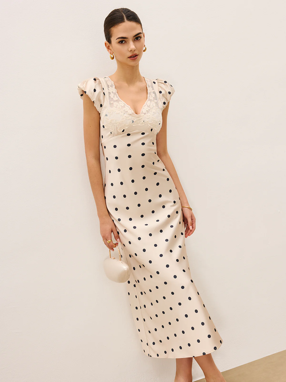 Lace Trim Polka Dot Dress - Wholesalesil